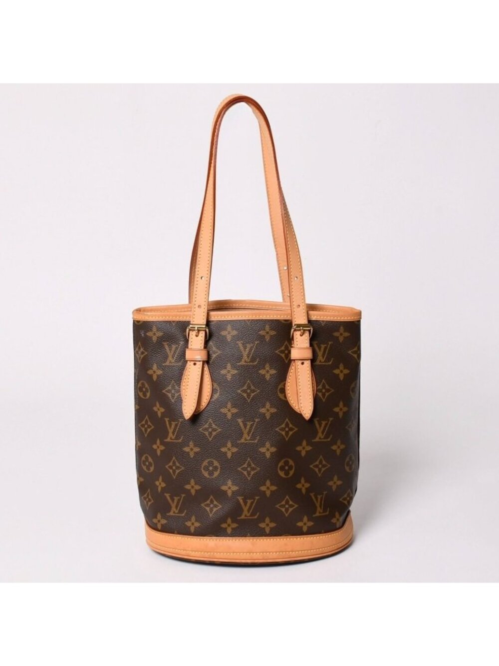 Louis Vuitton Bucket PM Handbag Monogram Brown Leather Gold